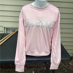 TROPICAL Y2K BOHO INDIE Bebe Sport Top medium PEONY Sleeve Sheer White Stripe